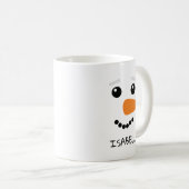 ハッピー雪だるま顔パーソナライズされた名 コーヒーマグカップ (正面右)