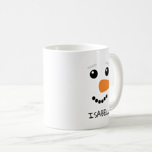 ハッピー雪だるま顔パーソナライズされた名 コーヒーマグカップ (正面右)