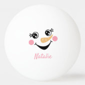 ハッピー雪だるま顔パーソナライズされた名 卓球ボール (裏面)