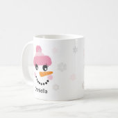 ハッピー雪だるま（女の子）と雪パーソナライズされた- コーヒーマグカップ (正面左)