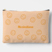 ハッピー顔オレンジonピーチ – 大型アクセサリーポーチ アクセサリーポーチ (正面)