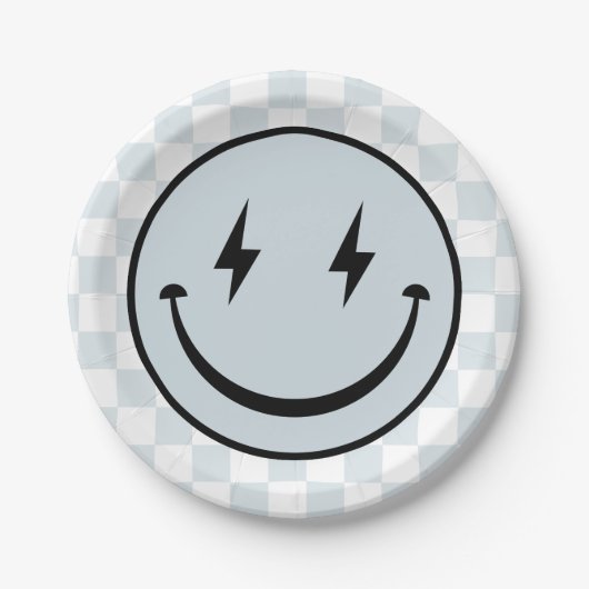 ハッピー顔グルーヴィブルーボーイ誕生日 ペーパープレート (正面)