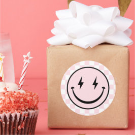 ハッピー顔グルーヴィーピンクガール誕生日 ラウンドシール