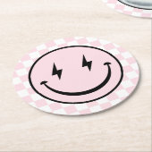 ハッピー顔グルーヴィーピンクガール誕生日 ラウンドペーパーコースター (アングル)