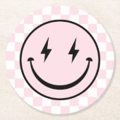 ハッピー顔グルーヴィーピンクガール誕生日 ラウンドペーパーコースター (正面)