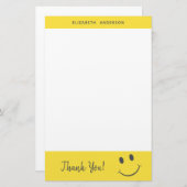 ハッピー顔スマイリングありがとう名前を追加 便箋 (正面/裏面)