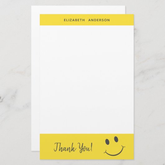 ハッピー顔スマイリングありがとう名前を追加 便箋 (正面/裏面)