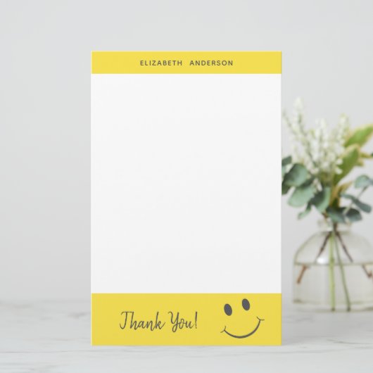ハッピー顔スマイリングありがとう名前を追加 便箋 (スタンド正面)