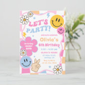ハッピー顔スマイルグルーヴィ市松模様にーバースデーパーティー 招待状 (スタンド正面)