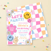 ハッピー顔スマイルグルーヴィ市松模様にーバースデーパーティー 招待状