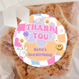 ハッピー顔スマイル市松模様に誕生日ステッカー ラウンドシール