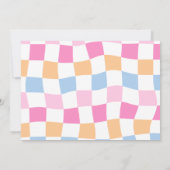 ハッピー顔スマイルGroovy市松模様に誕生日写真 招待状 (裏面)