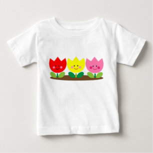 ハッピー顔チューリップフラワーズガーデンアートTシャツ ベビーTシャツ