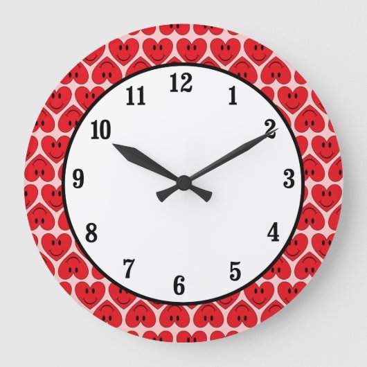 ハッピー顔ハート ラージ壁時計 (正面)