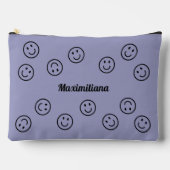 ハッピー顔ブラック上の紫 – 大型アクセサリーポーチ アクセサリーポーチ (正面)