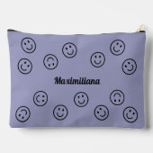 ハッピー顔ブラック上の紫 – 大型アクセサリーポーチ アクセサリーポーチ (裏面)