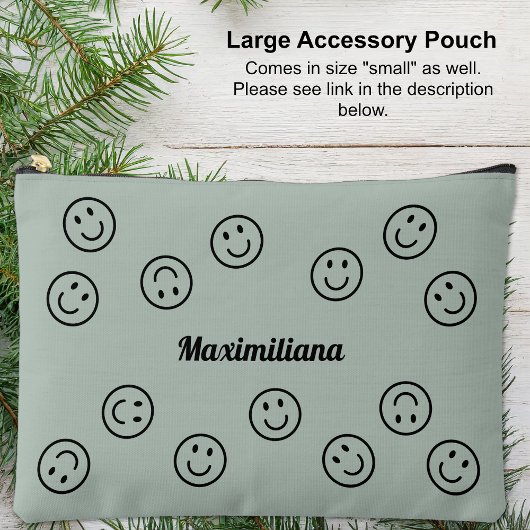 ハッピー顔ブラックonグリーン – 大型アクセサリーポーチ アクセサリーポーチ