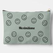 ハッピー顔ブラックonグリーン – 大型アクセサリーポーチ アクセサリーポーチ (裏面)