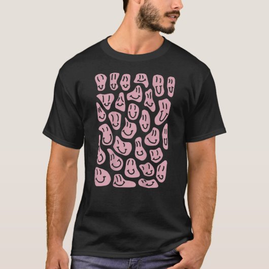 ハッピー顔レトロ70年代80年代エモーションおもしろい顔 Tシャツ (正面)