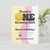 ハッピー顔ワングルーヴィーガール1st誕生日招待状 招待状 (スタンド正面)