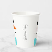 ハッピー顔雪だるまティール（緑がかった色）ブルーボウタイ 紙コップ (左)