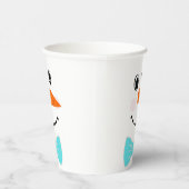 ハッピー顔雪だるまティール（緑がかった色）ブルーボウタイ 紙コップ (右)