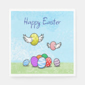 ハッピー飛んでいるイースターエッグ スタンダードランチョンナプキン (正面)