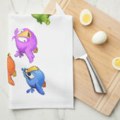 ハッピー飛んでいるバーズキッチンタオル – カスタム文字 キッチンタオル (四つ折り)