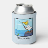 ハッピー魚釣りペリカン漫画 缶クーラー (缶正面)