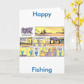 ハッピー魚釣り漫画のグリーティングカード カード (黄色い花)