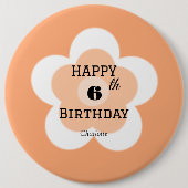 ハッピー00誕生日かわいいオレンジボホフラワーペタル 缶バッジ (正面)