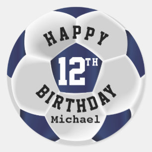 ハッピー00誕生日 – ダークブルーのサッカーボール ラウンドシール