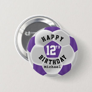 ハッピー00誕生日-パープルサッカーボール 缶バッジ
