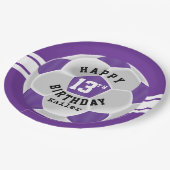 ハッピー00誕生日 – 紫と白のサッカーボール ペーパープレート (アングル)