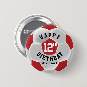 ハッピー00誕生日-赤いサッカーボール 缶バッジ