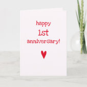 ハッピー1周年記念 – かわいい赤いハート カード (正面)