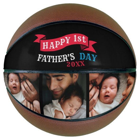 ハッピー1日目の父の日フォトコラージュタイポグラフィ バスケットボール (正面)