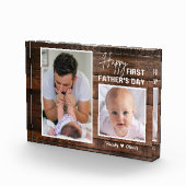 ハッピー1日目の父の日新しい父の2フォトダークウッド   フォトブロック (右)