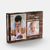 ハッピー1日目の父の日新しい父の2フォトダークウッド   フォトブロック (左)