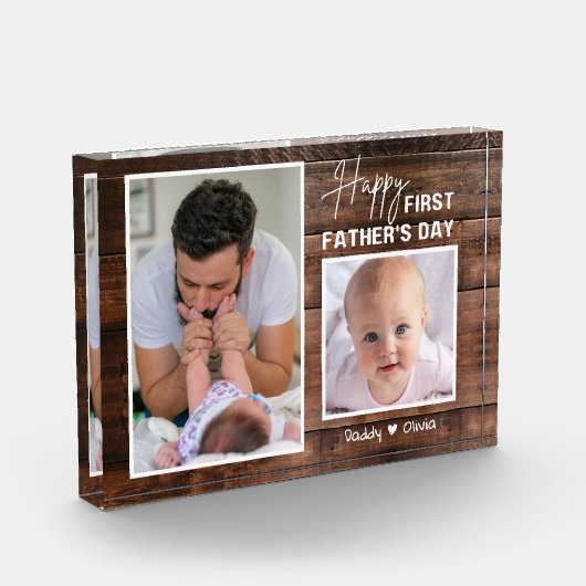 ハッピー1日目の父の日新しい父の2フォトダークウッド   フォトブロック (左)