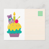 ハッピー1歳のテディベアカップケーキバンティング写真 インビテーションポストカード (裏面)