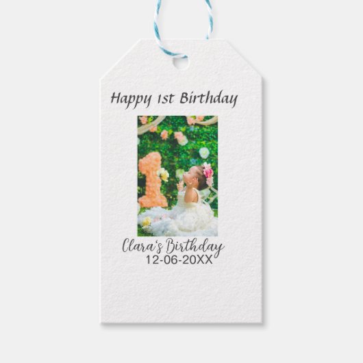 ハッピー1歳の誕生日の写真シンプルのエレガントCutemodern ギフトタグ (正面)