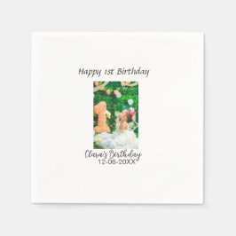 ハッピー1歳の誕生日の写真シンプルのエレガントCutemodern スタンダードカクテルナプキン