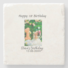 ハッピー1歳の誕生日の写真シンプルのエレガントCutemodern ストーンコースター