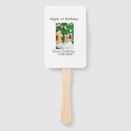 ハッピー1歳の誕生日の写真シンプルのエレガントCutemodern ハンドファン (正面)