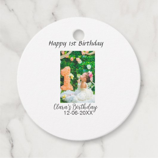 ハッピー1歳の誕生日の写真シンプルのエレガントCutemodern フェイバータグ (正面)