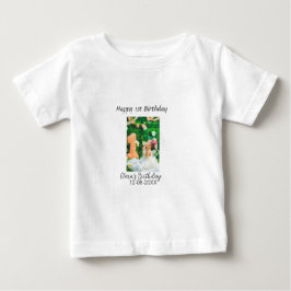 ハッピー1歳の誕生日の写真シンプルのエレガントCutemodern ベビーTシャツ