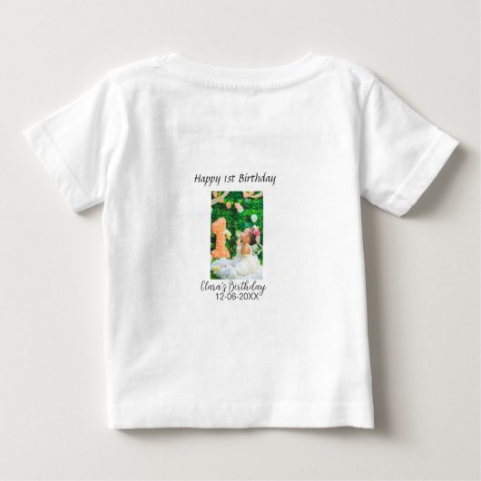 ハッピー1歳の誕生日の写真シンプルのエレガントCutemodern ベビーTシャツ (裏面)