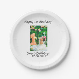 ハッピー1歳の誕生日の写真シンプルのエレガントCutemodern ペーパープレート