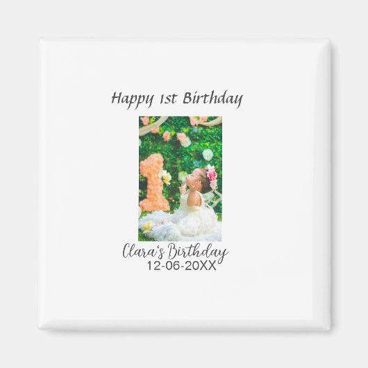 ハッピー1歳の誕生日の写真シンプルのエレガントCutemodern マグネット (正面)